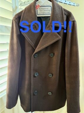 SOLD‼️ Brixton Men's Double-Breasted Wool Peacoat - Brown - Large